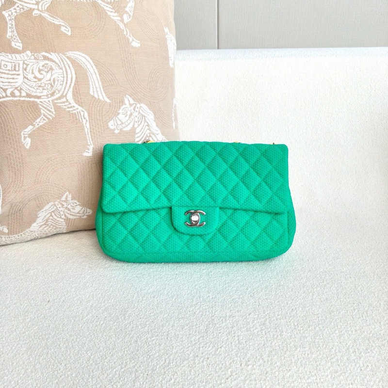 Chanel 針織cf中號綠色 銀扣 25*15*5 98新配件保卡 塵袋-7