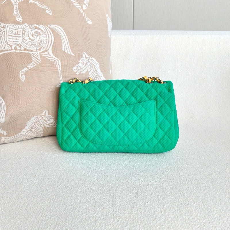 Chanel 針織cf中號綠色 銀扣 25*15*5 98新配件保卡 塵袋-8