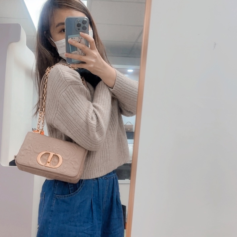 Dior caro 粉色小號鏈條肩背包-14