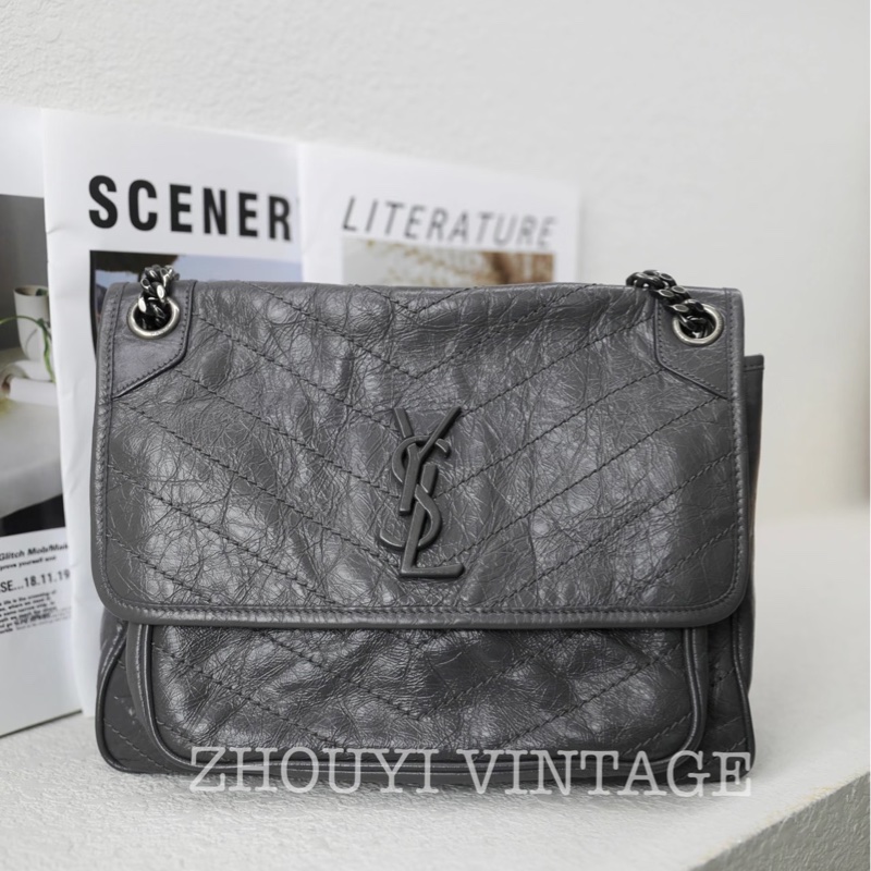 99新🈶購證❤️ ysl #灰色 #油蠟皮 #niki #中號-2