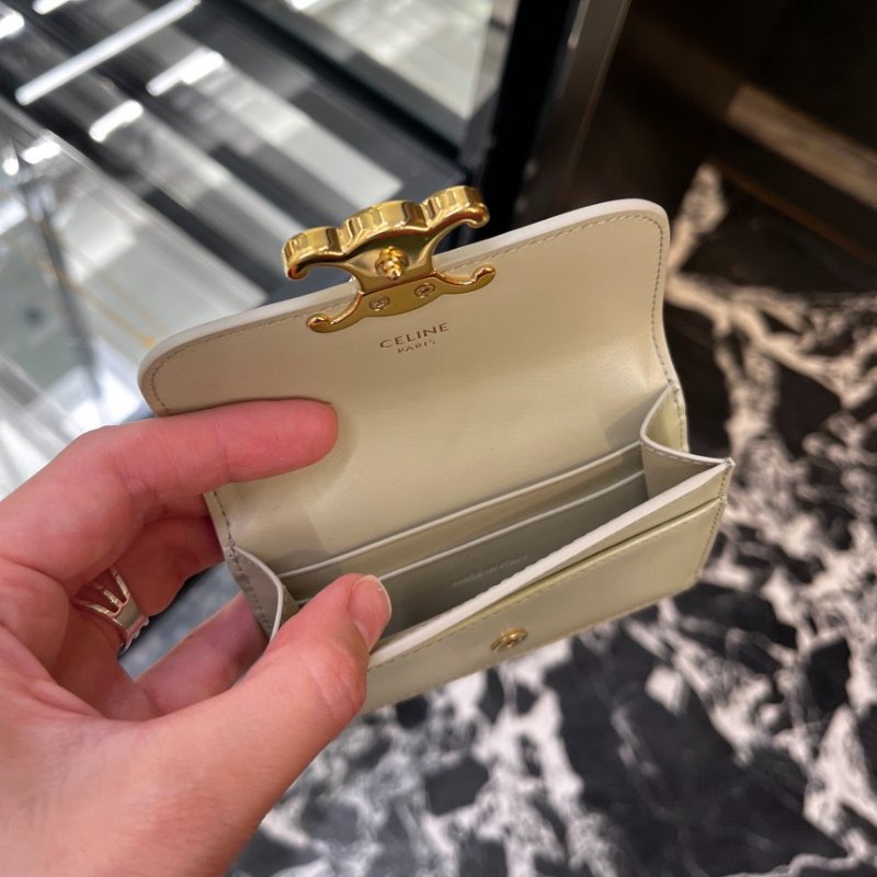 ⏰限時特賣價🌺Celine 10I583 Triomphe 凱旋門標誌光滑牛皮翻蓋卡片套 柑檸色-1