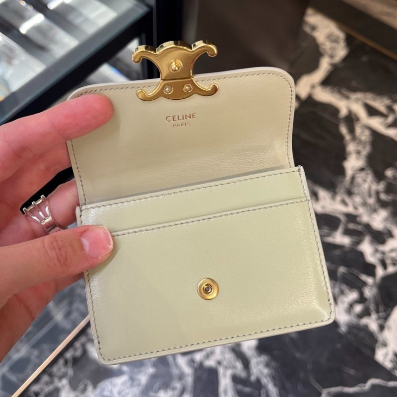 ⏰限時特賣價🌺Celine 10I583 Triomphe 凱旋門標誌光滑牛皮翻蓋卡片套 柑檸色-2