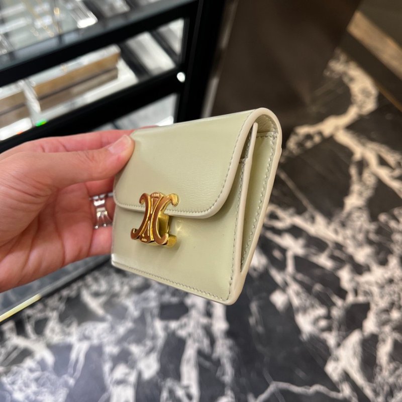 ⏰限時特賣價🌺Celine 10I583 Triomphe 凱旋門標誌光滑牛皮翻蓋卡片套 柑檸色-5