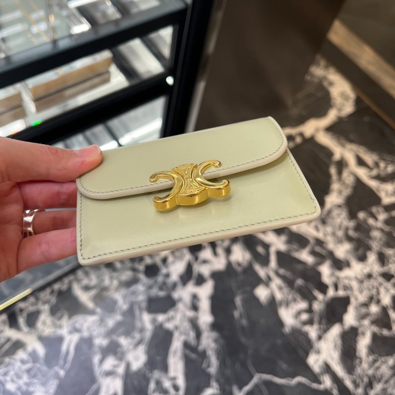 ⏰限時特賣價🌺Celine 10I583 Triomphe 凱旋門標誌光滑牛皮翻蓋卡片套 柑檸色-6