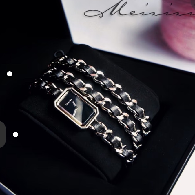 S碼🈶盒子❤️香奈兒 #黑銀方糖手錶 #premiere #三圈手錶 #首映錶-1