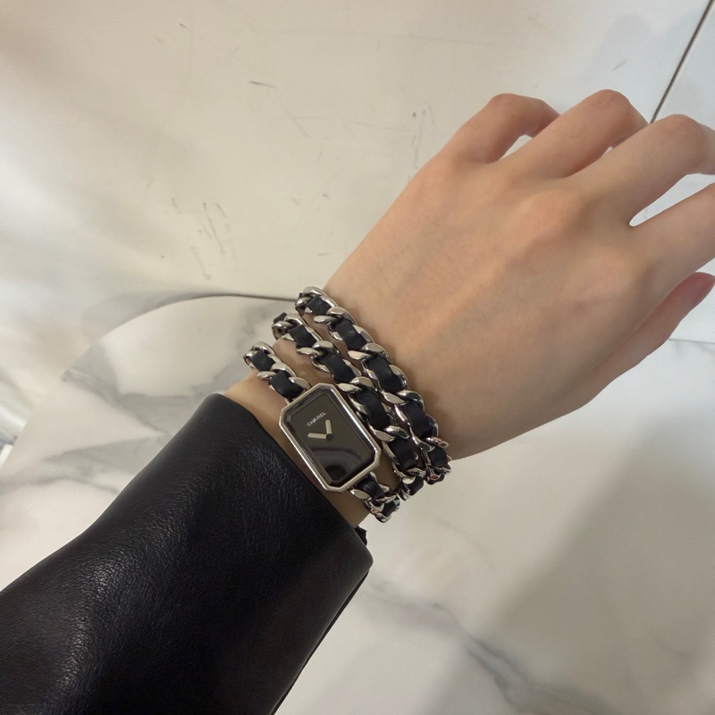 S碼🈶盒子❤️香奈兒 #黑銀方糖手錶 #premiere #三圈手錶 #首映錶-9