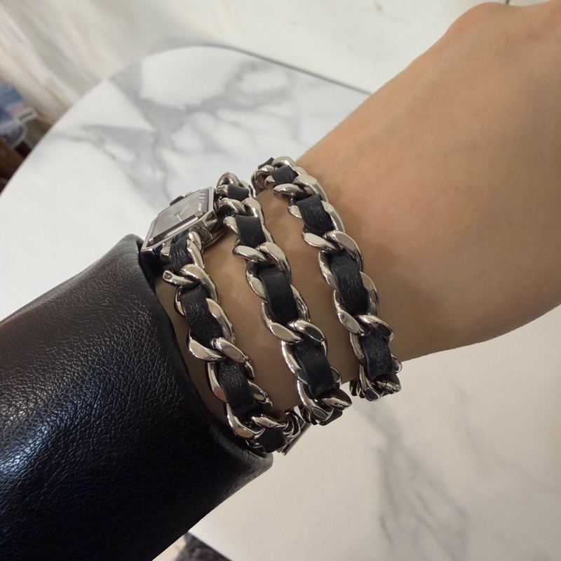 S碼🈶盒子❤️香奈兒 #黑銀方糖手錶 #premiere #三圈手錶 #首映錶-11