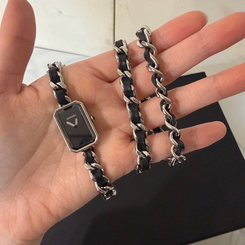 S碼🈶盒子❤️香奈兒 #黑銀方糖手錶 #premiere #三圈手錶 #首映錶-17