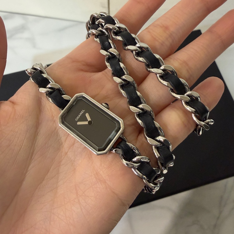 S碼🈶盒子❤️香奈兒 #黑銀方糖手錶 #premiere #三圈手錶 #首映錶-18