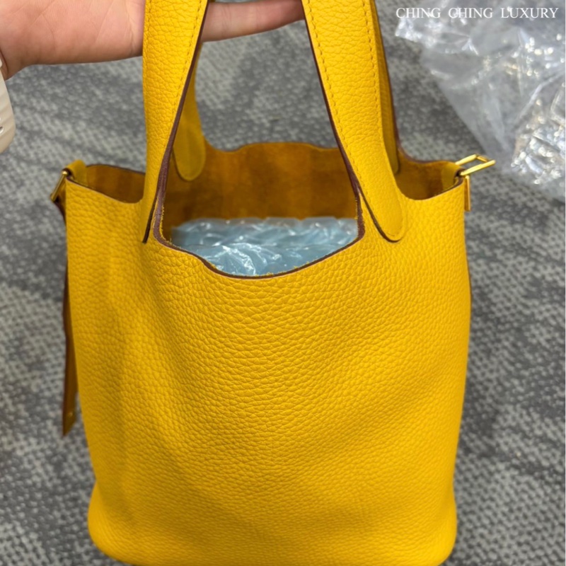 🌈Hermes💛Picotin 18💛琥珀黃色金扣🌈99新🌟picotin🌟菜籃子🌟愛馬仕🌟-0