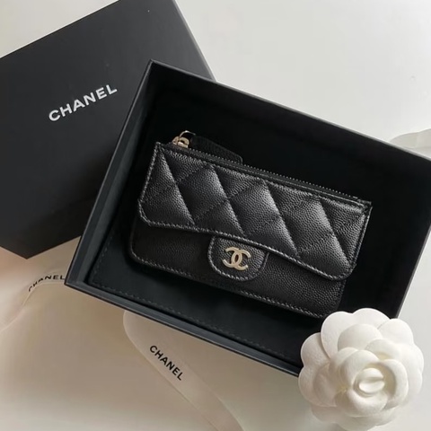 全新全配🈶購證❤️晶片款❤️ 香奈兒 #黑金 #荔枝皮 #卡包 #零錢包
