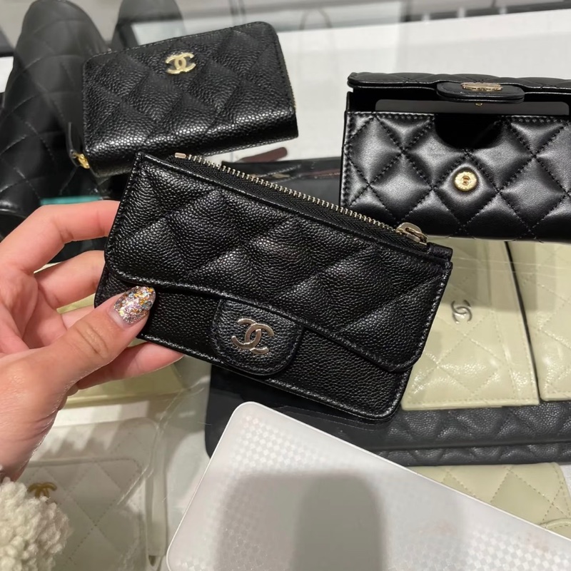 全新全配🈶購證❤️晶片款❤️ 香奈兒 #黑金 #荔枝皮 #卡包 #零錢包-1
