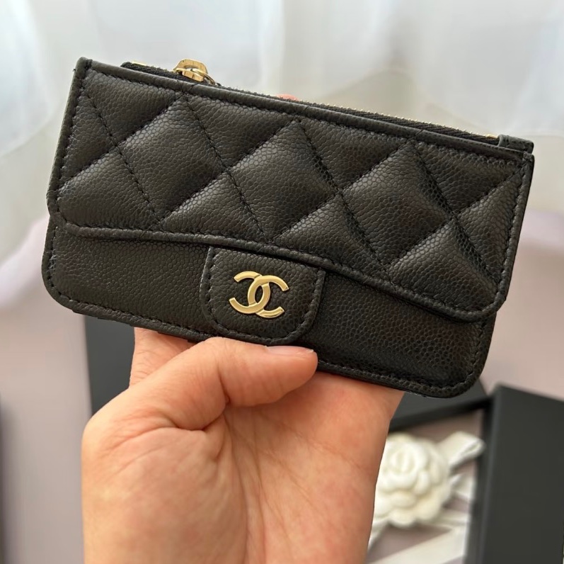 全新全配🈶購證❤️晶片款❤️ 香奈兒 #黑金 #荔枝皮 #卡包 #零錢包-2
