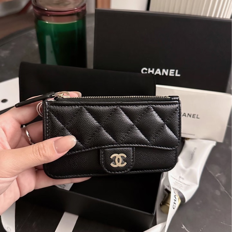 全新全配🈶購證❤️晶片款❤️ 香奈兒 #黑金 #荔枝皮 #卡包 #零錢包-4