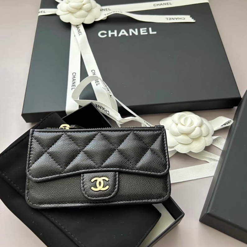 全新全配🈶購證❤️晶片款❤️ 香奈兒 #黑金 #荔枝皮 #卡包 #零錢包-5