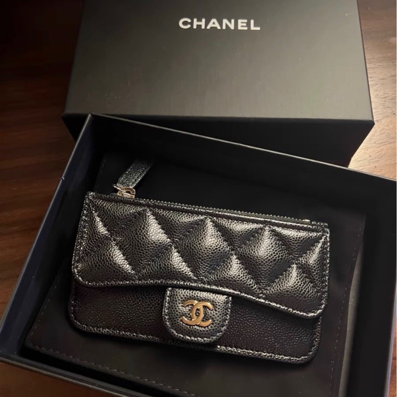 全新全配🈶購證❤️晶片款❤️ 香奈兒 #黑金 #荔枝皮 #卡包 #零錢包-6