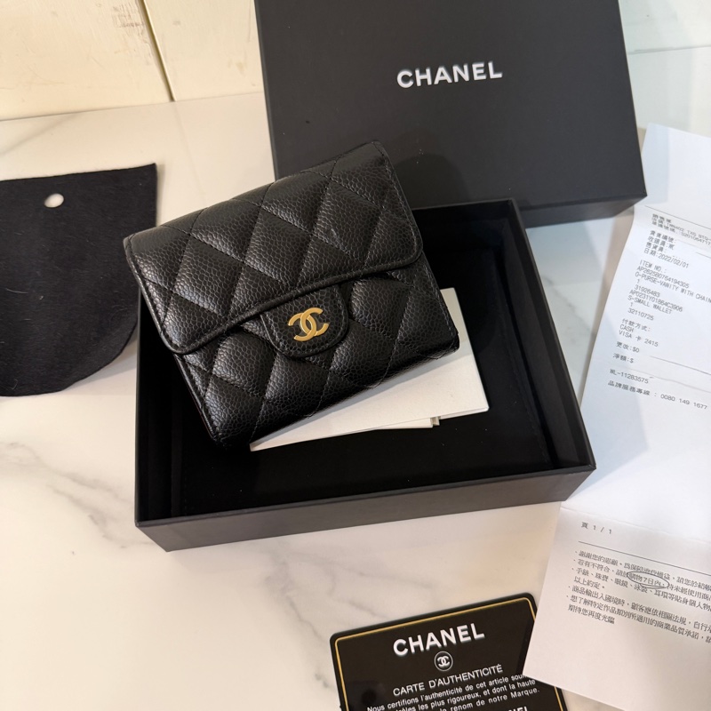 全新全配🈶22年購證❤️ 香奈兒 #黑金 #荔枝皮 #經典款 #短夾-0
