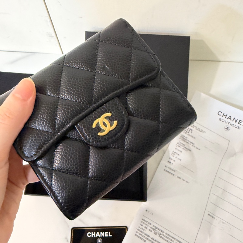 全新全配🈶22年購證❤️ 香奈兒 #黑金 #荔枝皮 #經典款 #短夾-1