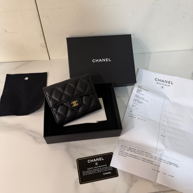 全新全配🈶22年購證❤️ 香奈兒 #黑金 #荔枝皮 #經典款 #短夾-3