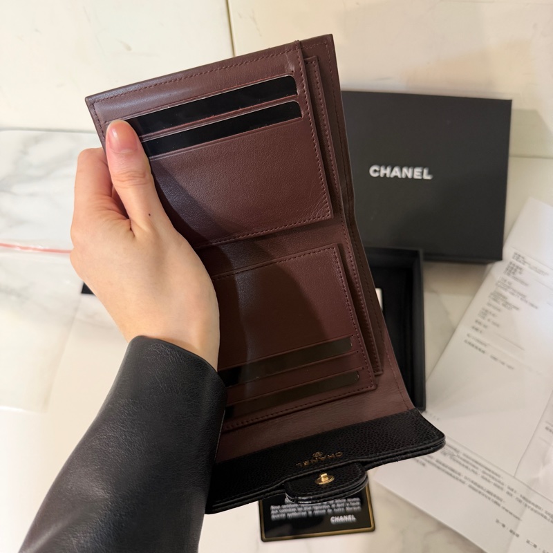 全新全配🈶22年購證❤️ 香奈兒 #黑金 #荔枝皮 #經典款 #短夾-7