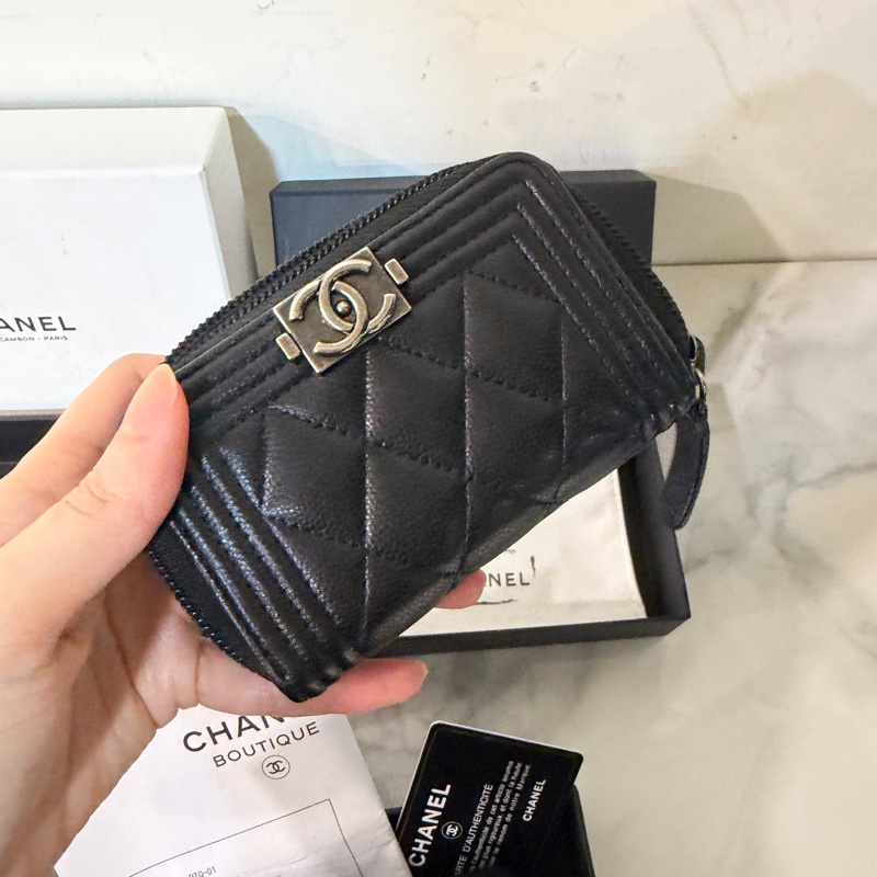 全配❤️ 香奈兒 #黑銀 #荔枝皮 #boy #零錢包-1