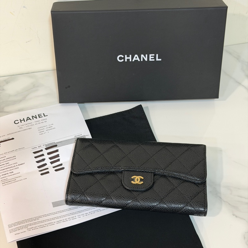 全配❤️ 香奈兒 #黑金 #荔枝皮 #三折 #長夾-0