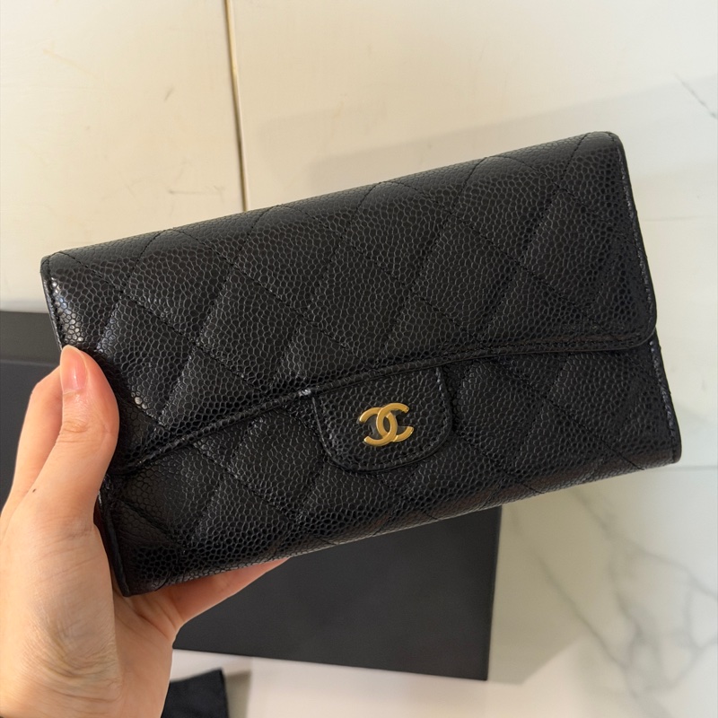 全配❤️ 香奈兒 #黑金 #荔枝皮 #三折 #長夾-1