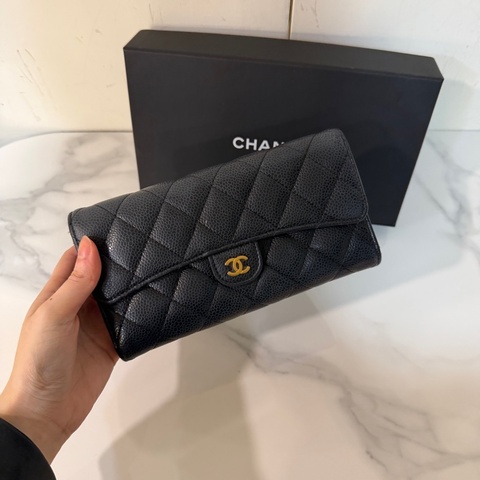 全配❤️ 香奈兒 #黑金 #荔枝皮 #二折 #長夾
