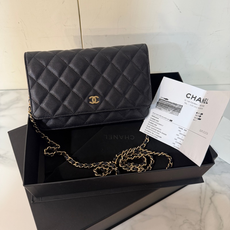 全新全配❤️ 香奈兒 #午夜藍 #荔枝皮 #woc #金釦-0