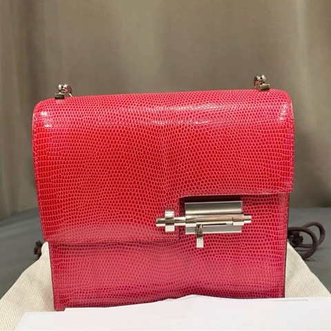 有購証✨ HERMES愛馬仕mini手槍包 蜥蜴皮 極致粉 銀扣 Y刻 閒置有塵袋 發票