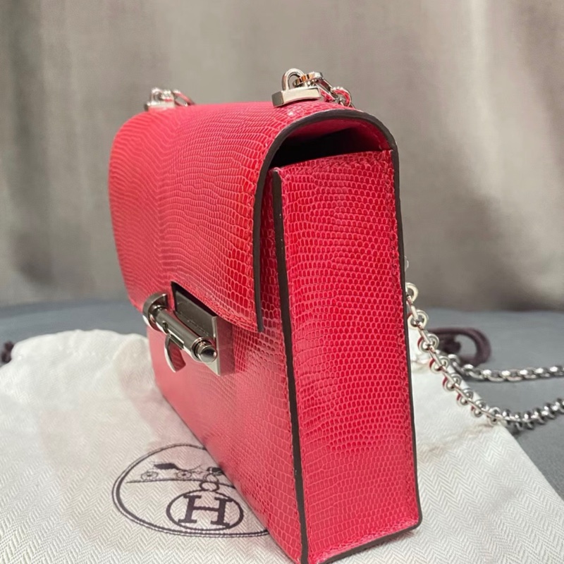 有購証✨ HERMES愛馬仕mini手槍包 蜥蜴皮 極致粉 銀扣 Y刻 閒置有塵袋 發票-3