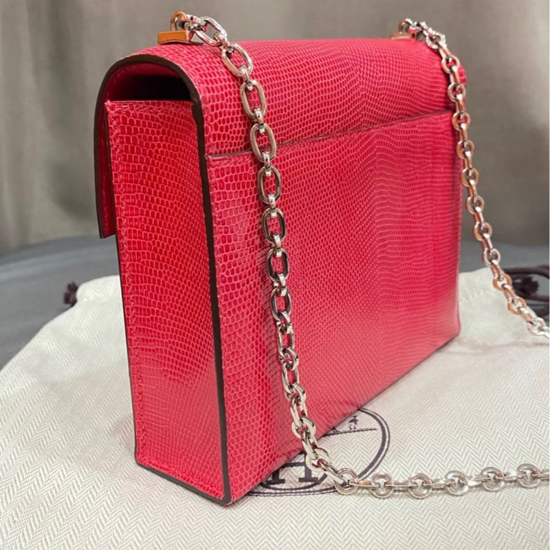 有購証✨ HERMES愛馬仕mini手槍包 蜥蜴皮 極致粉 銀扣 Y刻 閒置有塵袋 發票-4