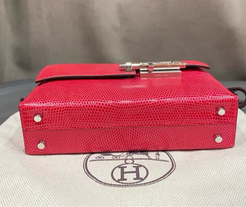 有購証✨ HERMES愛馬仕mini手槍包 蜥蜴皮 極致粉 銀扣 Y刻 閒置有塵袋 發票-5