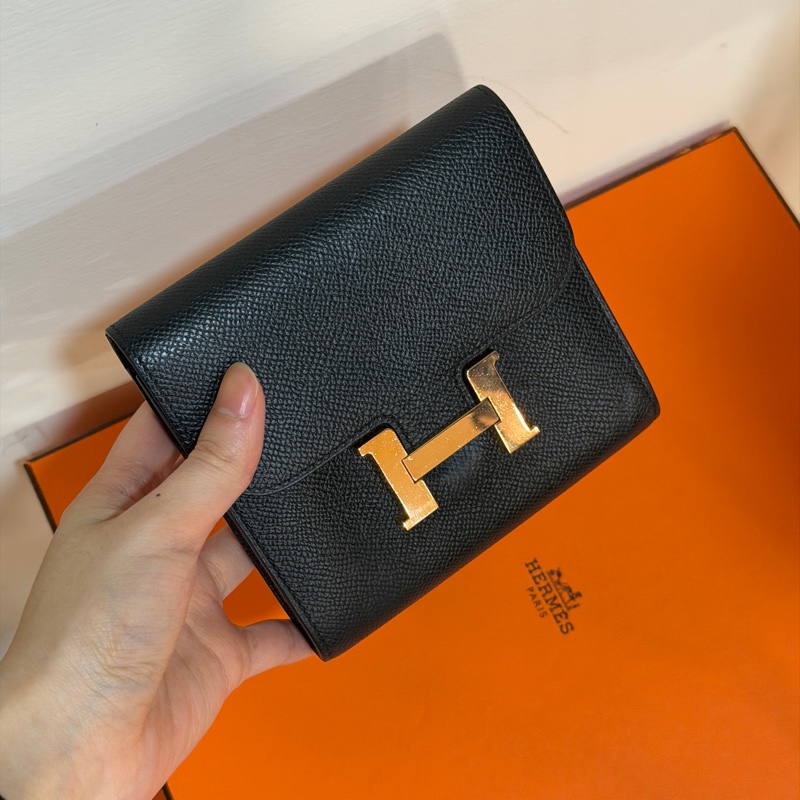99新🈶購證❤️ 愛馬仕 #黑色 #金釦 #康康 #短夾-0