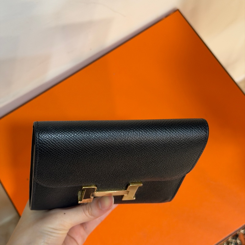 99新🈶購證❤️ 愛馬仕 #黑色 #金釦 #康康 #短夾-3