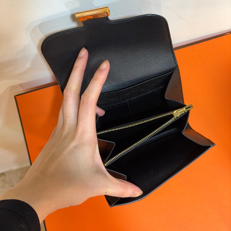 99新🈶購證❤️ 愛馬仕 #黑色 #金釦 #康康 #短夾-9