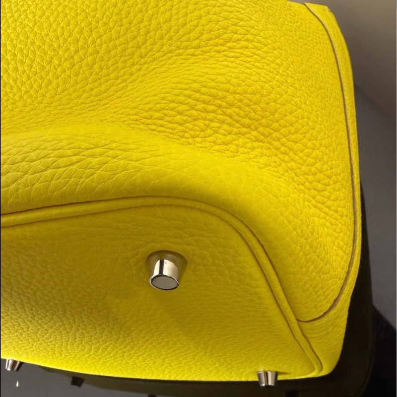 99新 愛馬仕Hermes菜籃子22 檸檬黃,Tc皮拼霧面鰐魚皮,U刻,帶證書~-4