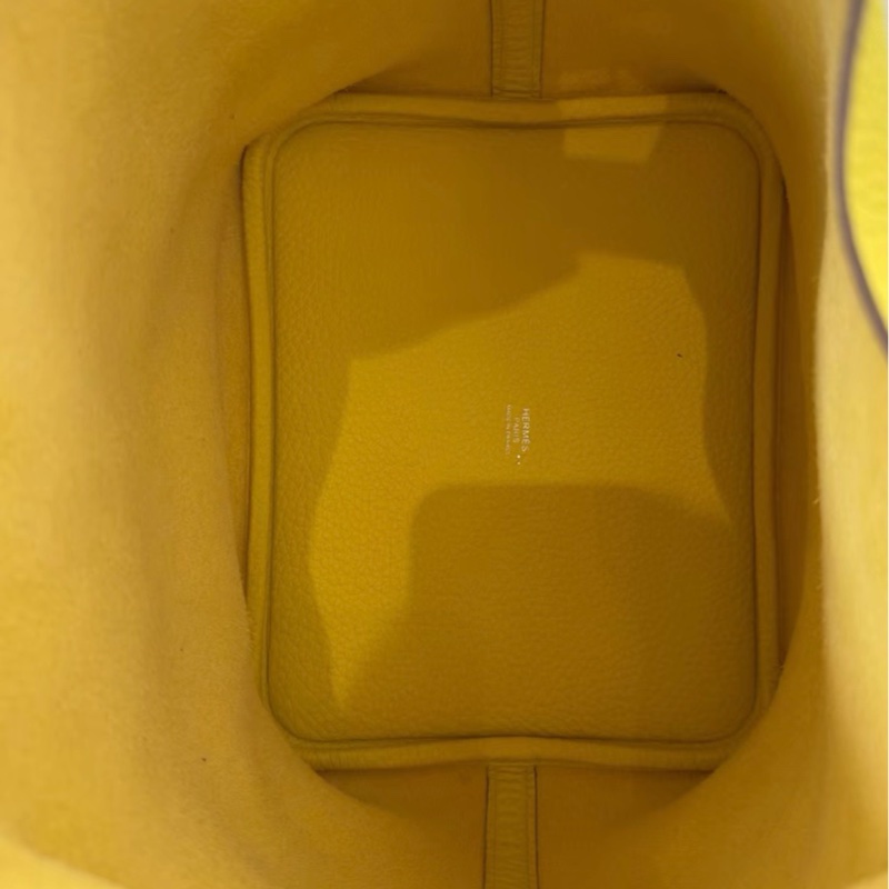 99新 愛馬仕Hermes菜籃子22 檸檬黃,Tc皮拼霧面鰐魚皮,U刻,帶證書~-8