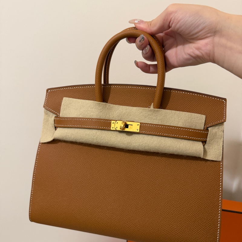 愛馬仕birkin25 鉑金包 金棕金 外縫-0