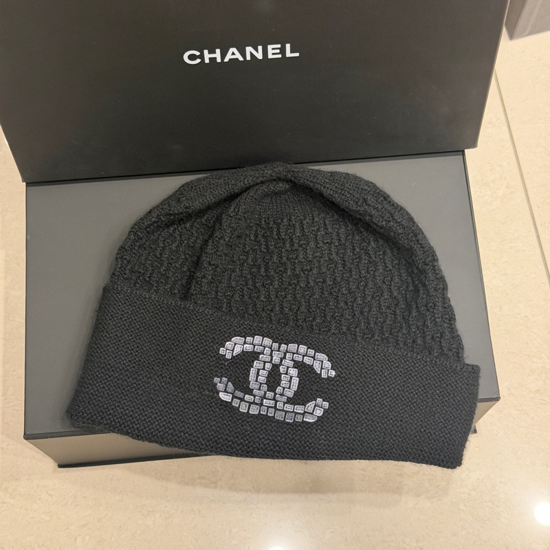 全新🈶購證❤️ 香奈兒 #黑色 #亮片 #毛帽 #冷帽-0