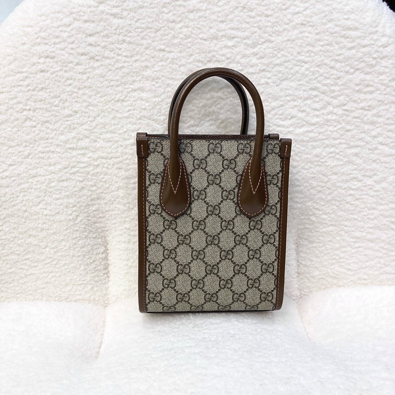 Gucci 古馳 GG Retro琴譜 Mini Tote GG Supreme老花帆布 烏木色牛皮 Interlocking G迷你托特斜背包 671623-12