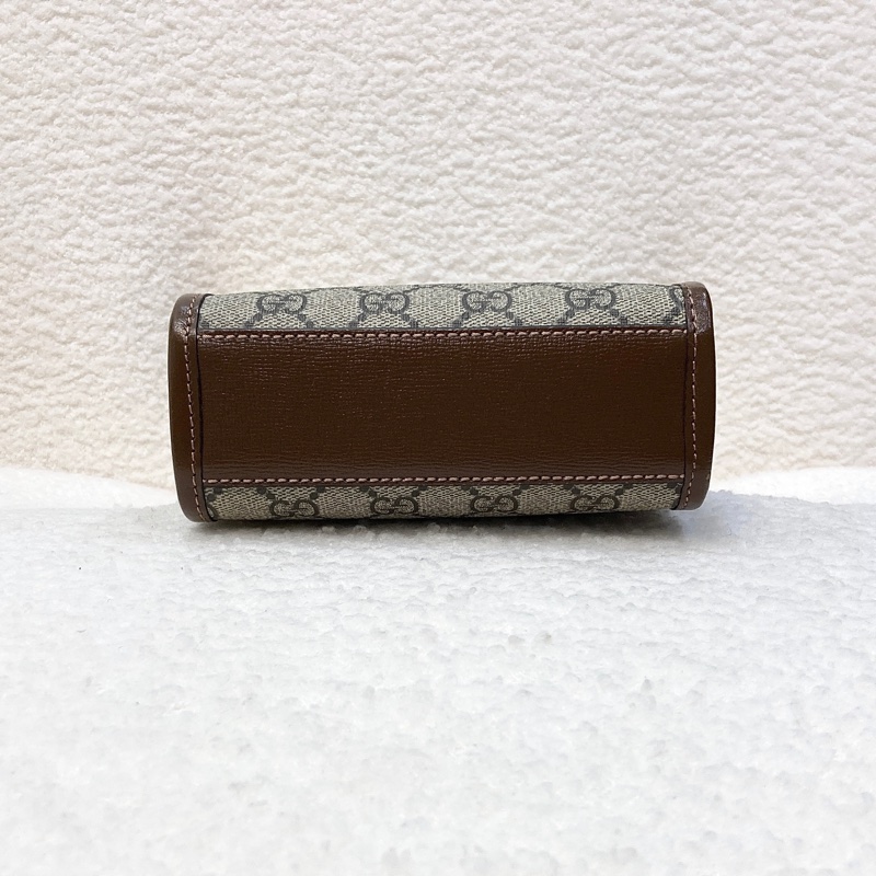 Gucci 古馳 GG Retro琴譜 Mini Tote GG Supreme老花帆布 烏木色牛皮 Interlocking G迷你托特斜背包 671623-13