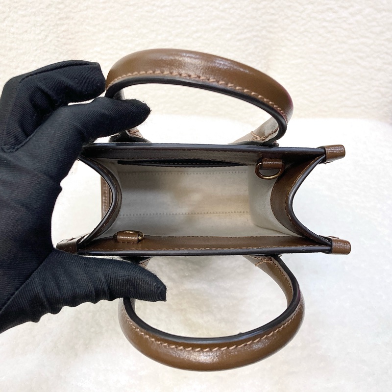 Gucci 古馳 GG Retro琴譜 Mini Tote GG Supreme老花帆布 烏木色牛皮 Interlocking G迷你托特斜背包 671623-14