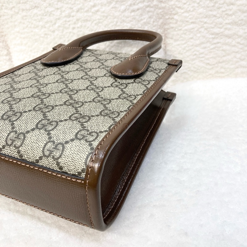 Gucci 古馳 GG Retro琴譜 Mini Tote GG Supreme老花帆布 烏木色牛皮 Interlocking G迷你托特斜背包 671623-17