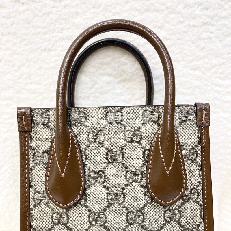 Gucci 古馳 GG Retro琴譜 Mini Tote GG Supreme老花帆布 烏木色牛皮 Interlocking G迷你托特斜背包 671623-20