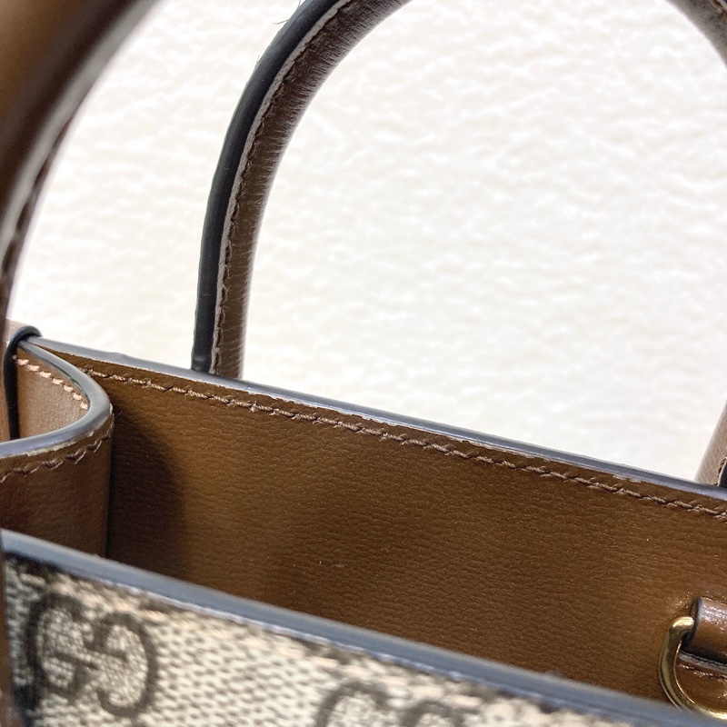 Gucci 古馳 GG Retro琴譜 Mini Tote GG Supreme老花帆布 烏木色牛皮 Interlocking G迷你托特斜背包 671623-24