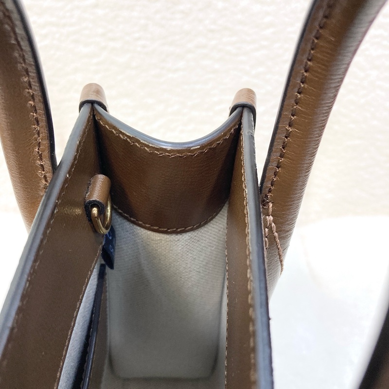 Gucci 古馳 GG Retro琴譜 Mini Tote GG Supreme老花帆布 烏木色牛皮 Interlocking G迷你托特斜背包 671623-27