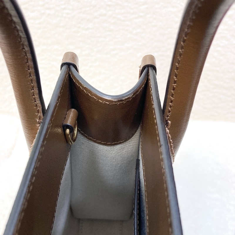 Gucci 古馳 GG Retro琴譜 Mini Tote GG Supreme老花帆布 烏木色牛皮 Interlocking G迷你托特斜背包 671623-28