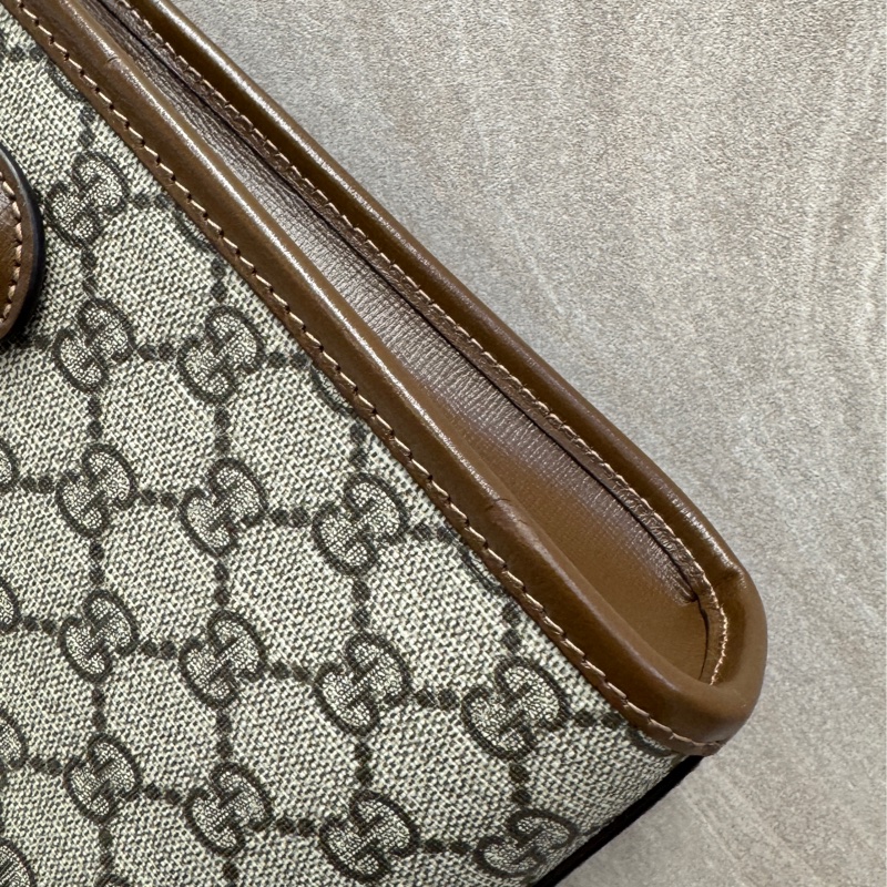 Gucci 古馳 GG Retro琴譜 Mini Tote GG Supreme老花帆布 烏木色牛皮 Interlocking G迷你托特斜背包 671623-17