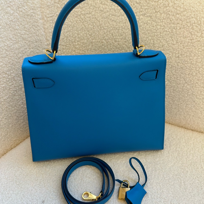 HERMES 愛馬仕 Kelly 28 法國藍 金扣 Epsom 皮-1